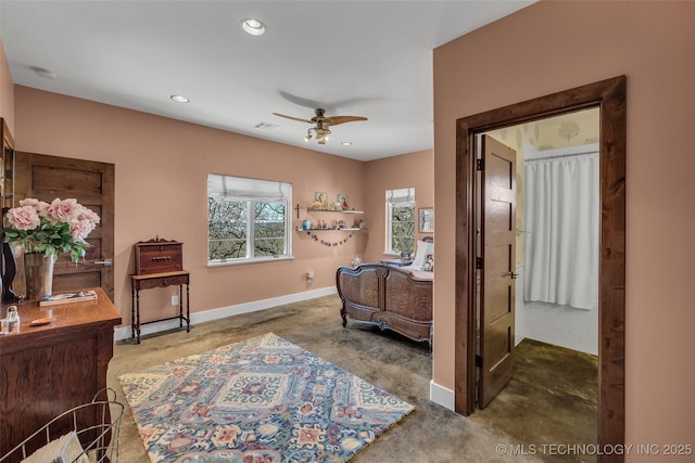 bedroom featuring ceiling fan