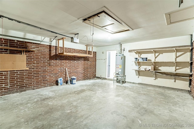 garage featuring a garage door opener and water heater