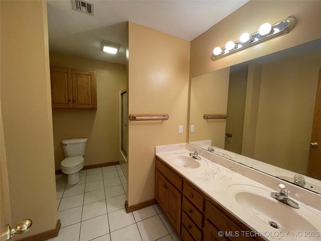 bathroom with toilet, a sink, visible vents, and tile patterned floors