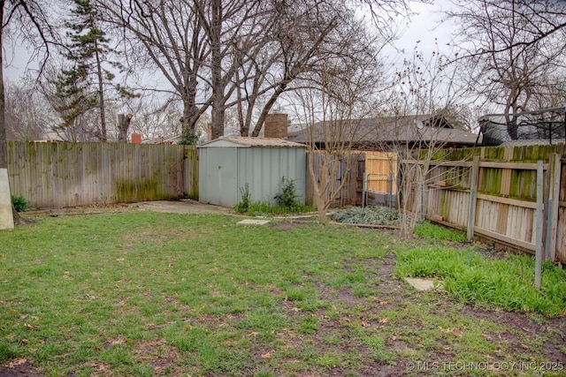 view of yard featuring a storage shed