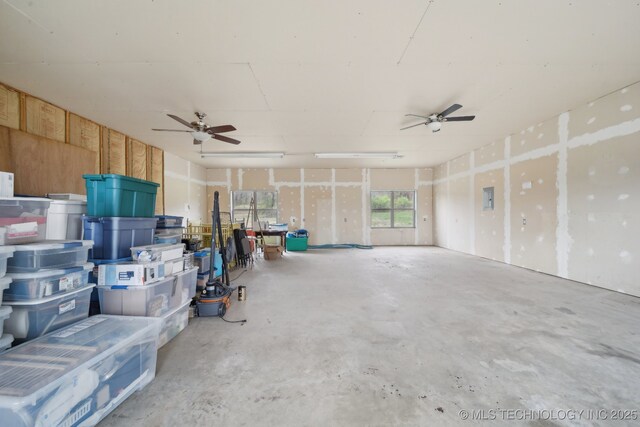 interior space featuring ceiling fan