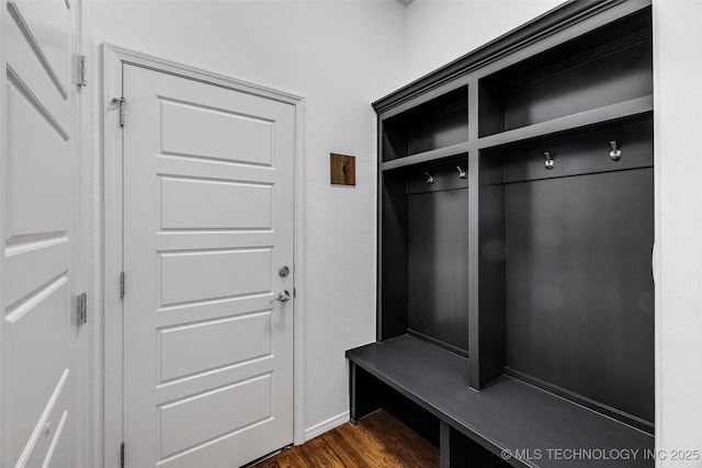 mudroom with dark hardwood / wood-style floors