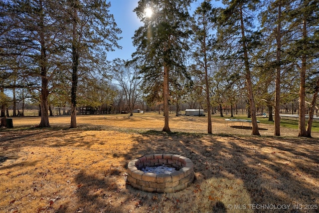 view of yard with an outdoor fire pit