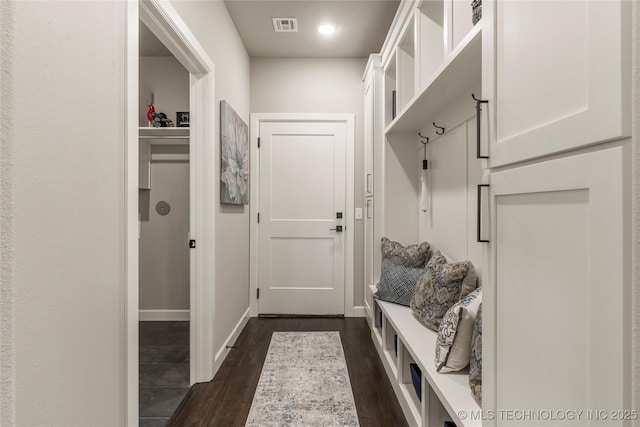 mudroom with dark hardwood / wood-style floors