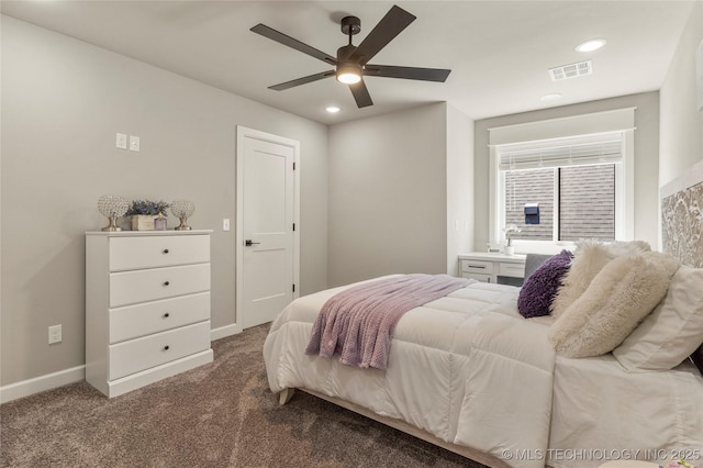 bedroom featuring carpet and ceiling fan