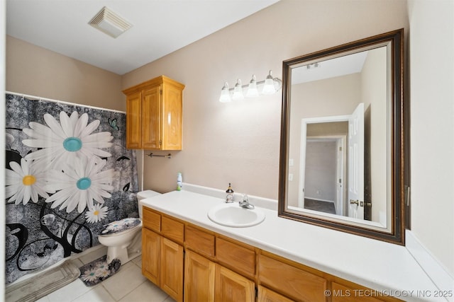 bathroom with tile patterned flooring, vanity, and toilet