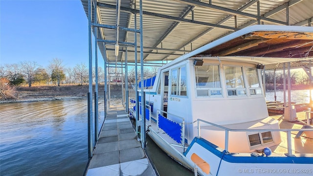 view of dock with a water view