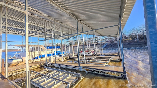 dock area with a water view