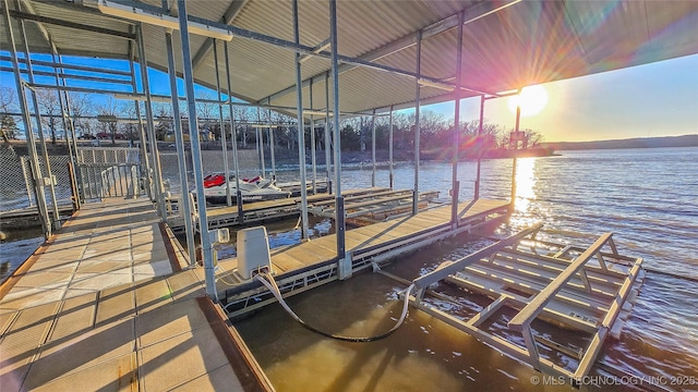 dock area with a water view