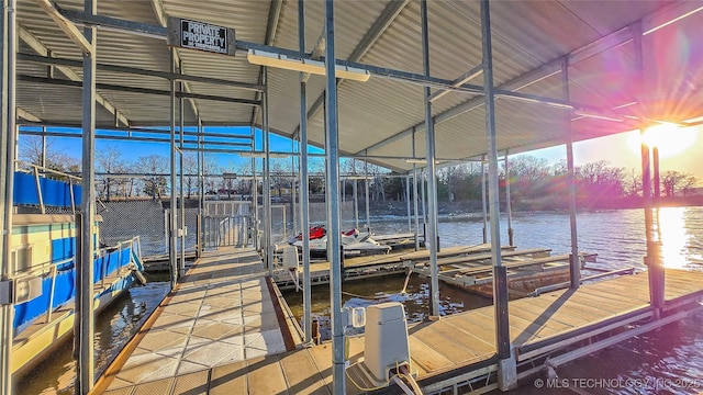 dock area featuring a water view