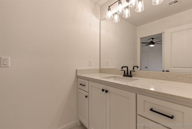 bathroom with vanity and ceiling fan