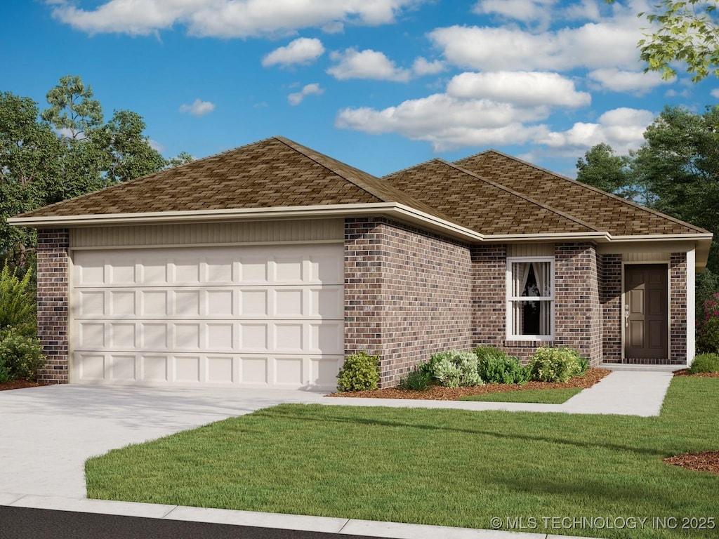 view of front of home featuring a garage and a front lawn