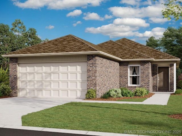 view of front of home featuring a garage and a front lawn