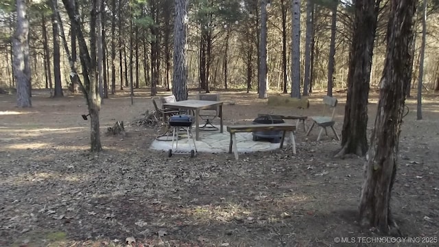 view of yard featuring a patio and a fire pit