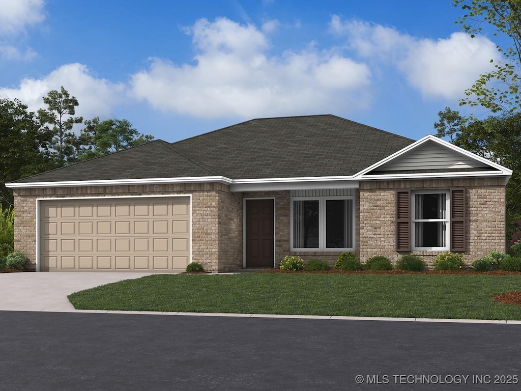 view of front of property featuring a garage and a front yard