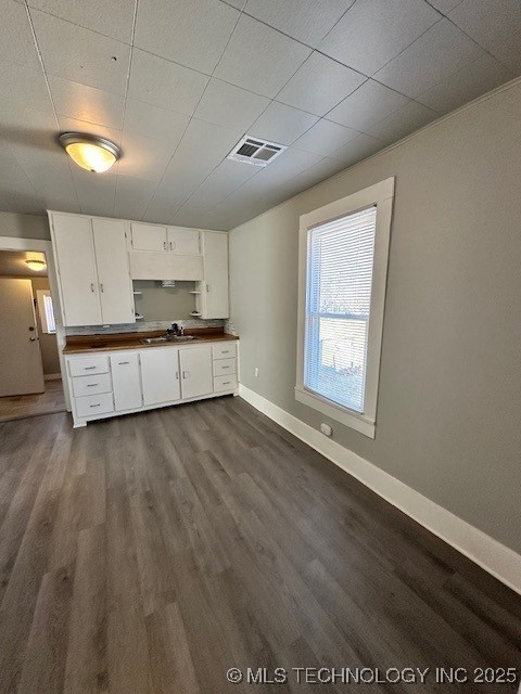 kitchen featuring white cabinetry, sink, and dark wood-type flooring