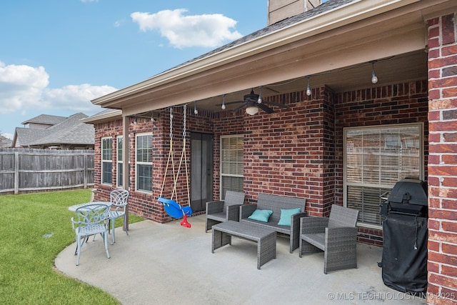 view of patio / terrace featuring ceiling fan and area for grilling