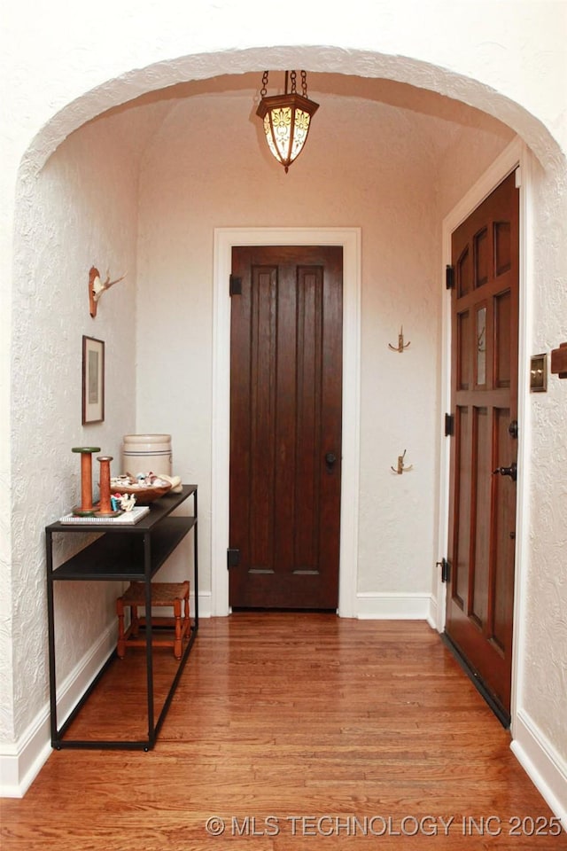 foyer entrance with hardwood / wood-style flooring