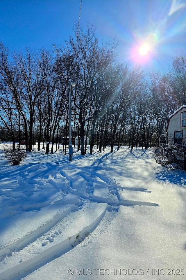 view of yard layered in snow