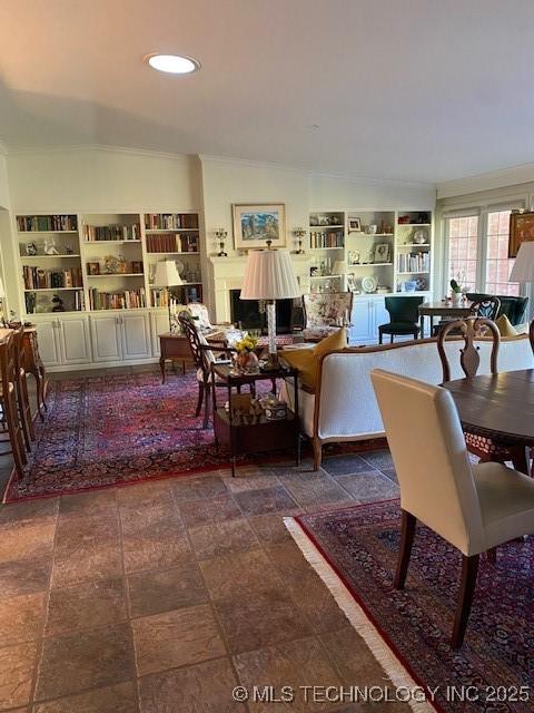 living room with crown molding