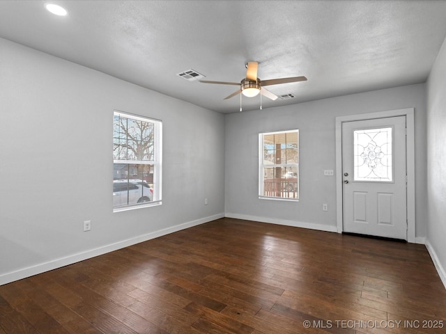 entryway featuring dark hardwood / wood-style flooring and ceiling fan