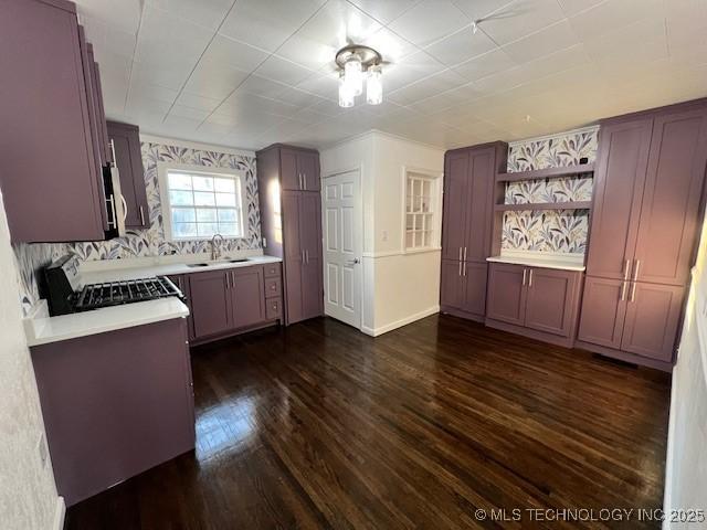 kitchen with dark hardwood / wood-style flooring, sink, and range with gas cooktop