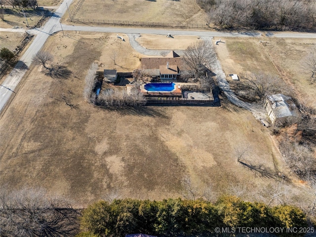 aerial view featuring a rural view