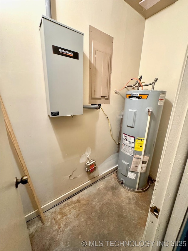 utility room with electric panel and electric water heater