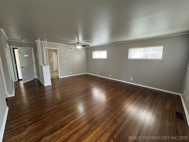 interior space with dark hardwood / wood-style floors and ceiling fan