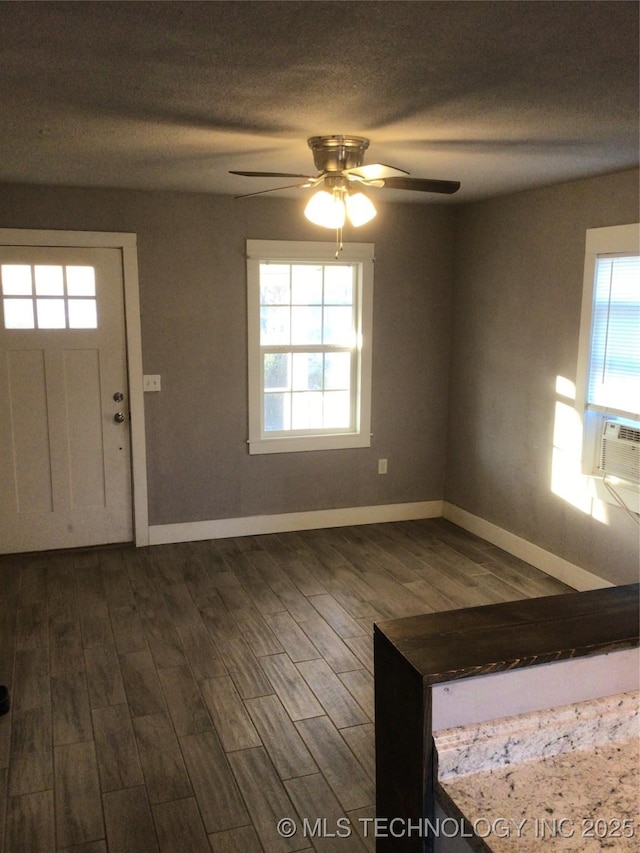 entrance foyer with ceiling fan and dark hardwood / wood-style flooring