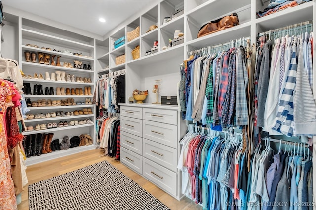 walk in closet featuring light wood-type flooring