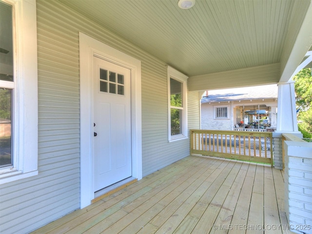 deck featuring a porch