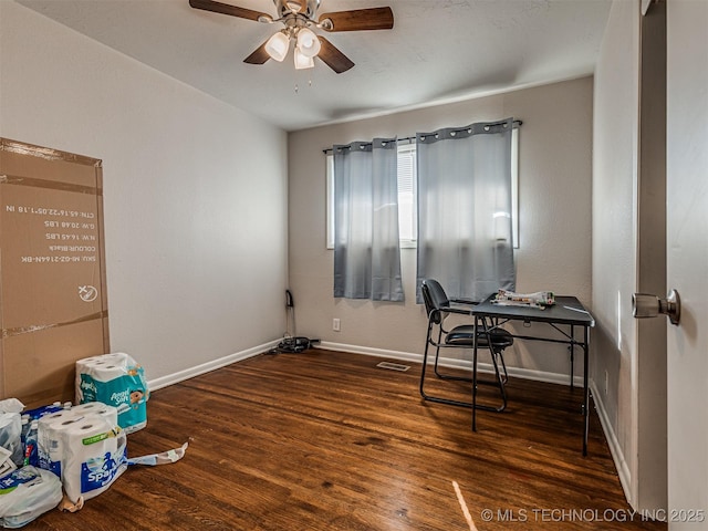 interior space featuring dark hardwood / wood-style floors and ceiling fan