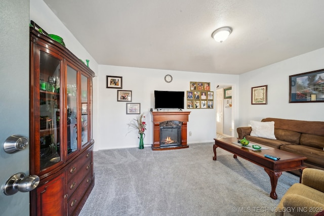 living room with light carpet