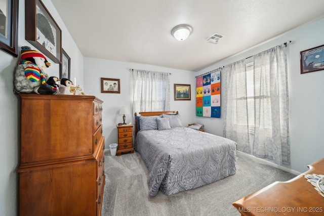 carpeted bedroom with multiple windows