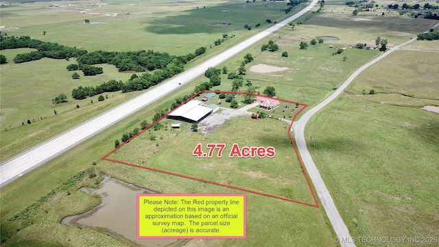 aerial view featuring a rural view