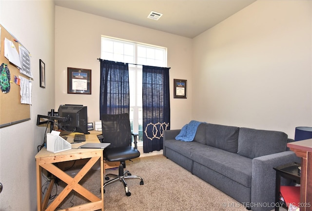 view of carpeted home office