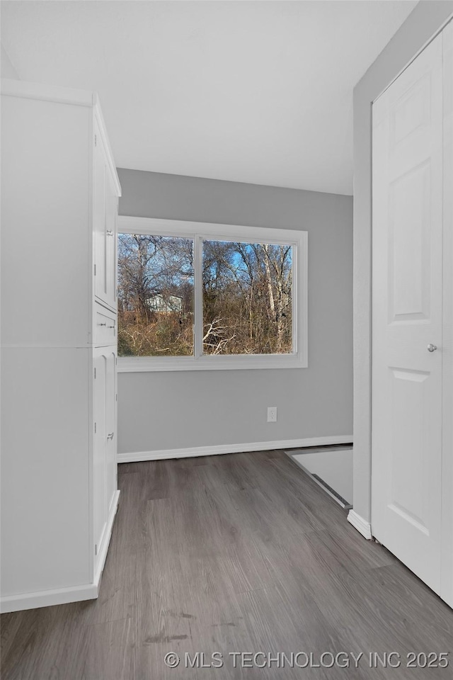 interior space with dark hardwood / wood-style flooring