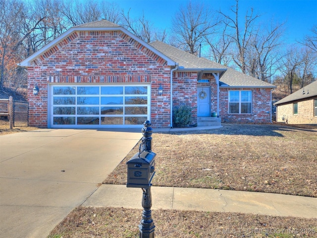 front facade with a garage