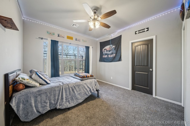 bedroom with carpet floors and ceiling fan