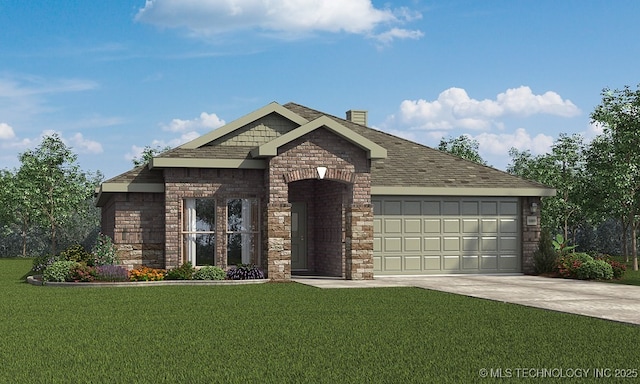 view of front of house featuring a garage and a front lawn