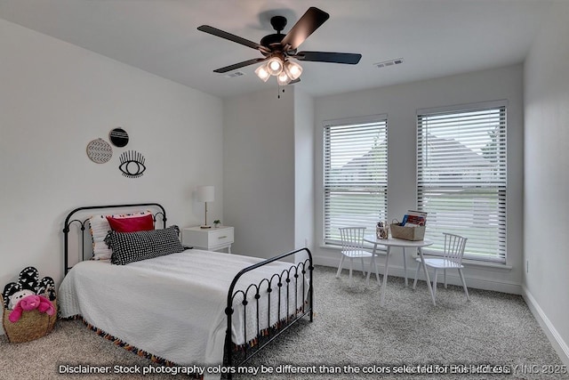 bedroom featuring carpet floors and ceiling fan