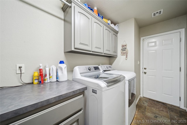 laundry area with cabinets and washing machine and dryer