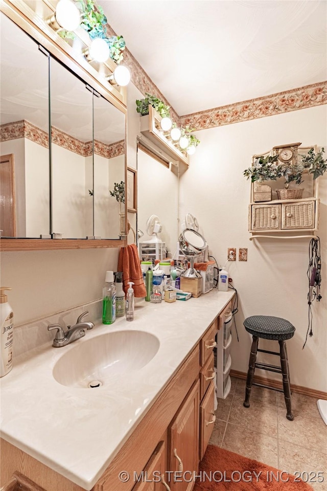 432756 E 320th Rd, Big Cabin, OK 74332 - bathroom featuring tile patterned floors and vanity