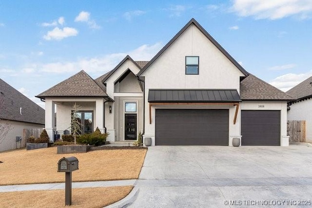 modern farmhouse style home featuring a garage