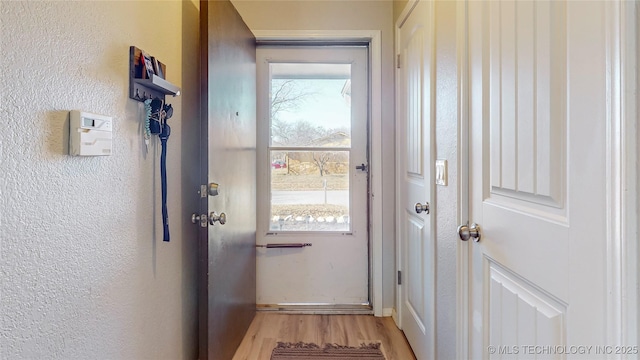 entryway with light hardwood / wood-style flooring