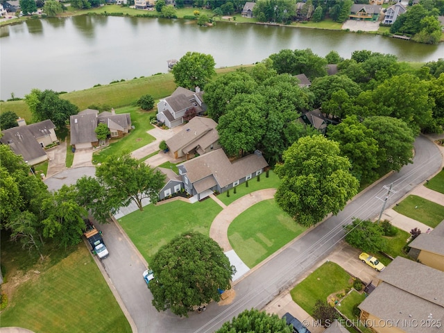 aerial view featuring a water view