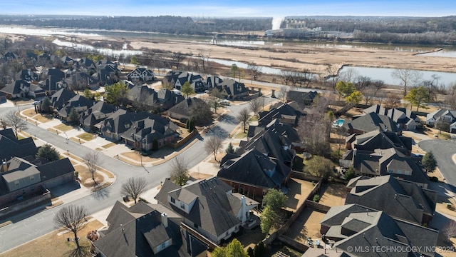 aerial view featuring a water view