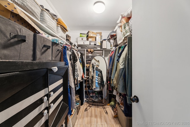 spacious closet with light hardwood / wood-style flooring