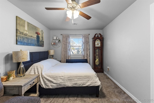 bedroom with carpet floors and ceiling fan